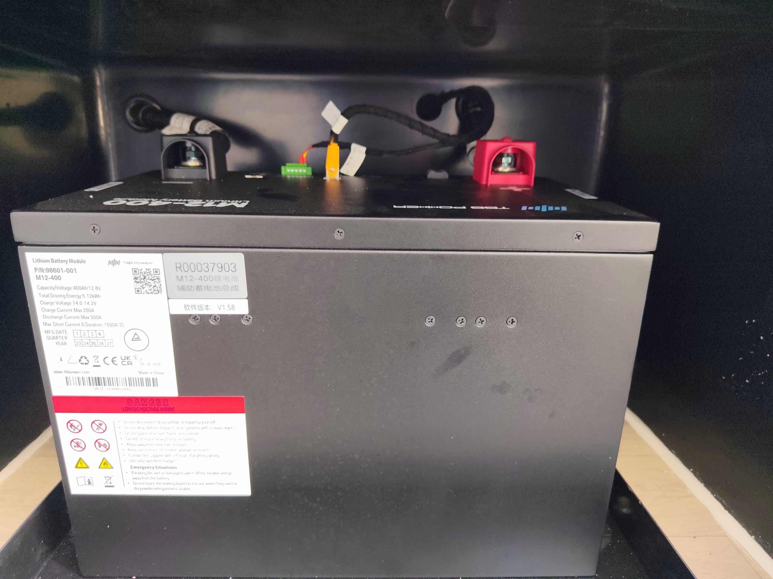 Battery and charger setup inside motorhome